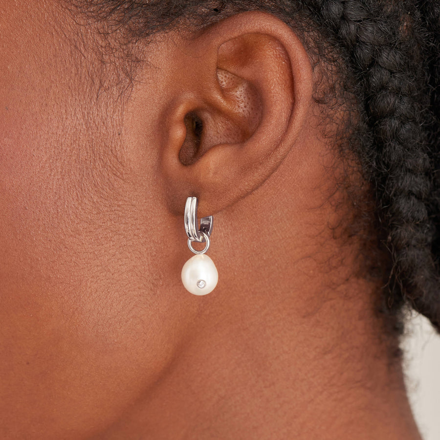 Ania Haie Pearl Drop Sparkle Huggie Hoop Earrings Burrows Jewellers