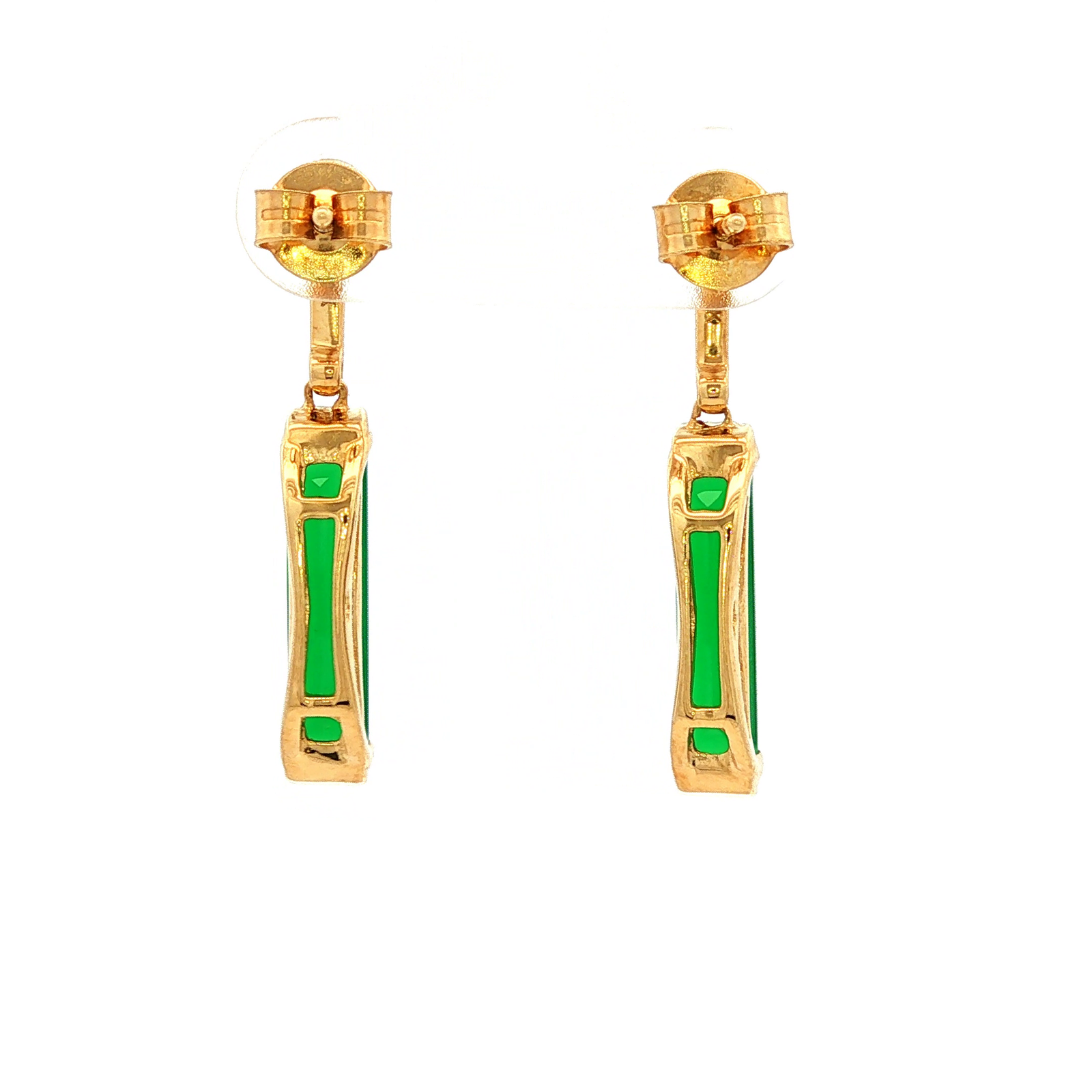 Diamond and Green Onyx Drop Earrings in Yellow Gold