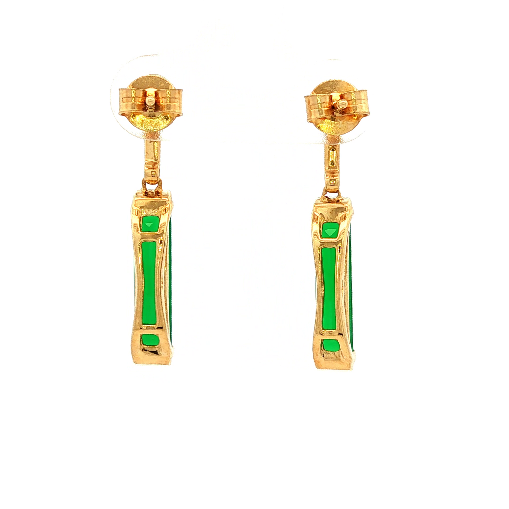 Diamond and Green Onyx Drop Earrings in Yellow Gold