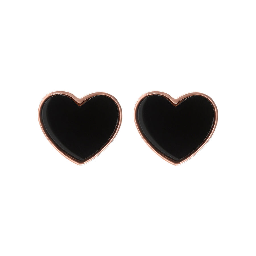Bronzallure Alba Natural Stone Heart Earrings Black Onyx