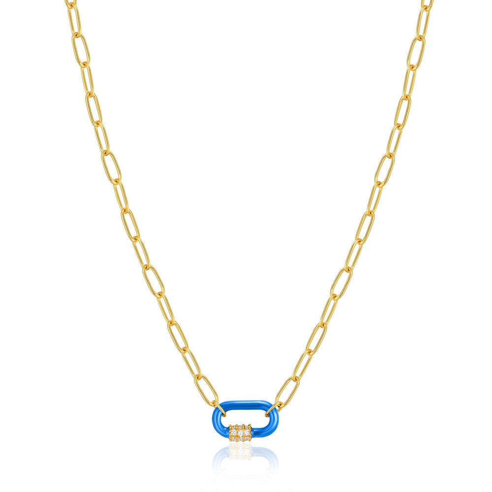 Ania Haie Neon Blue Enamel Carabiner Gold Necklace