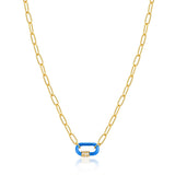 Ania Haie Neon Blue Enamel Carabiner Gold Necklace