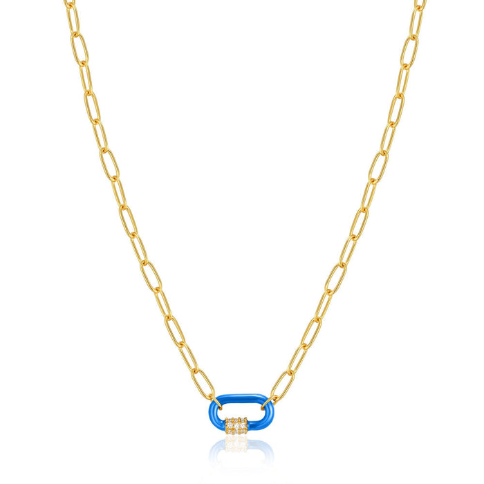 Ania Haie Neon Blue Enamel Carabiner Gold Necklace