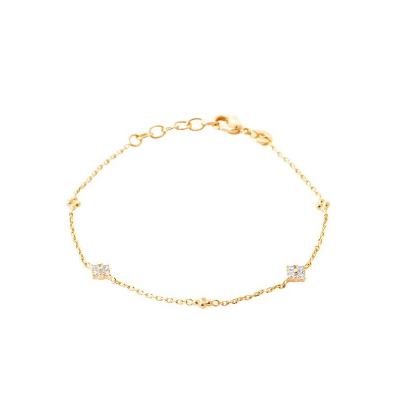 Alloy Stationed Cz/Bead Alt Bracelet