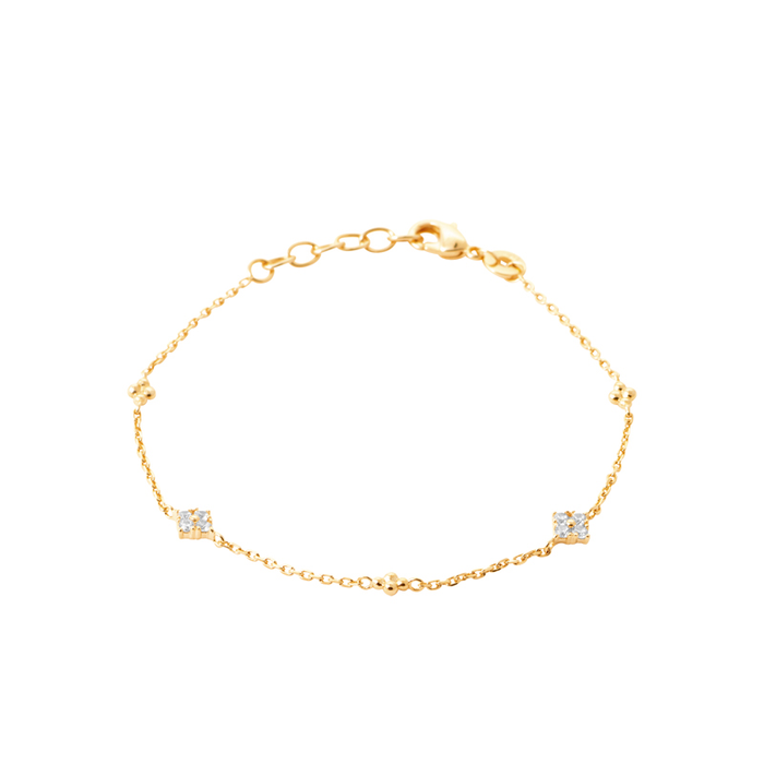 Alloy Stationed Cz/Bead Alt Bracelet