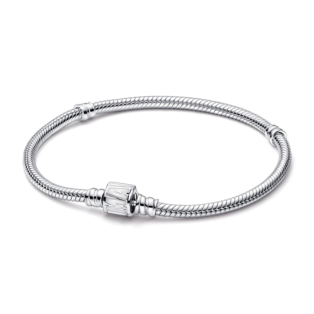 Pandora Marvel snake chain sterling silver bracelet with Marvel clasp and white enamel
