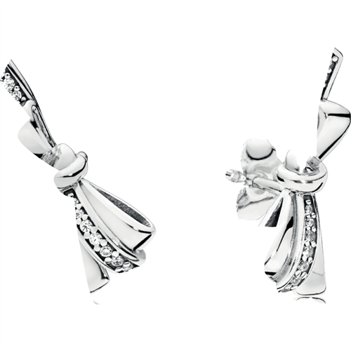 D20 Brilliant Bow Silver Earring Studs w CZ