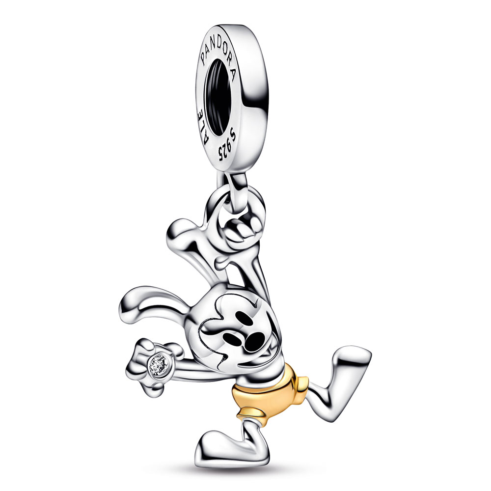 Pandora Disney 100 Oswald sterling silver and 14k gold dangle with 0.009 ct TW GHI SI1+ round brilliant-cut lab-created diamond and black enamel