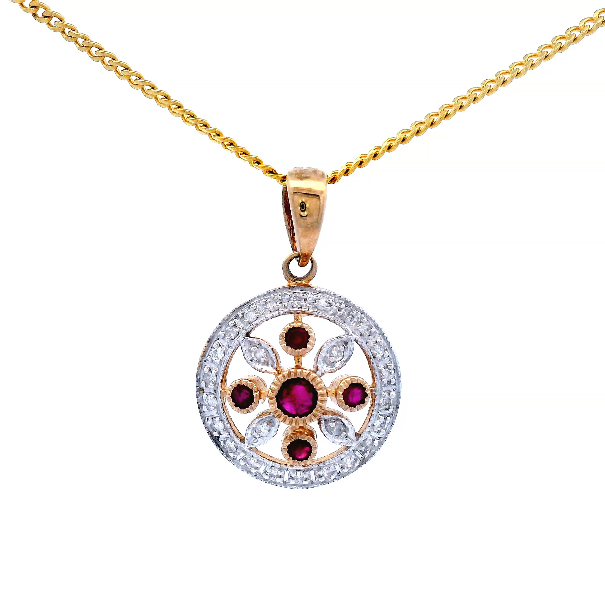 Diamond and Ruby Pendant Set in Yellow Gold