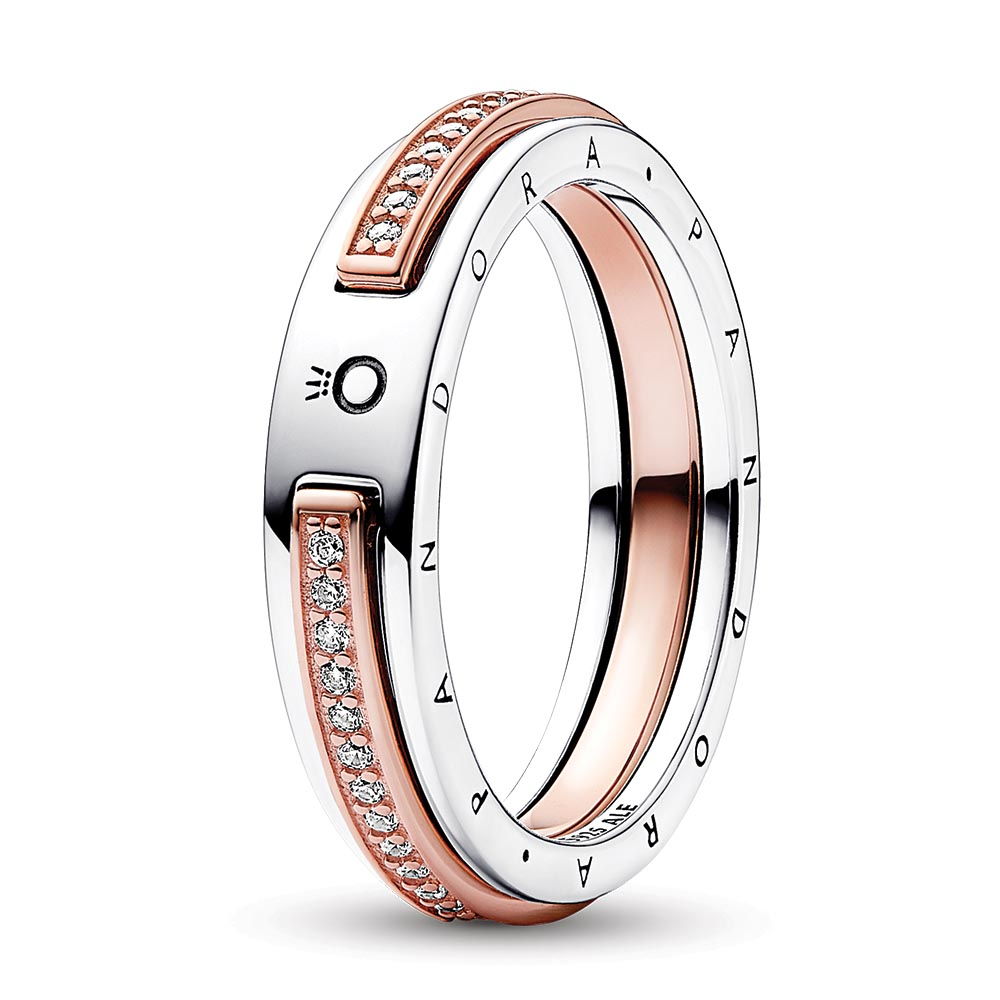 Pandora Signature Two-tone Logo &amp; Pavn++ Ring