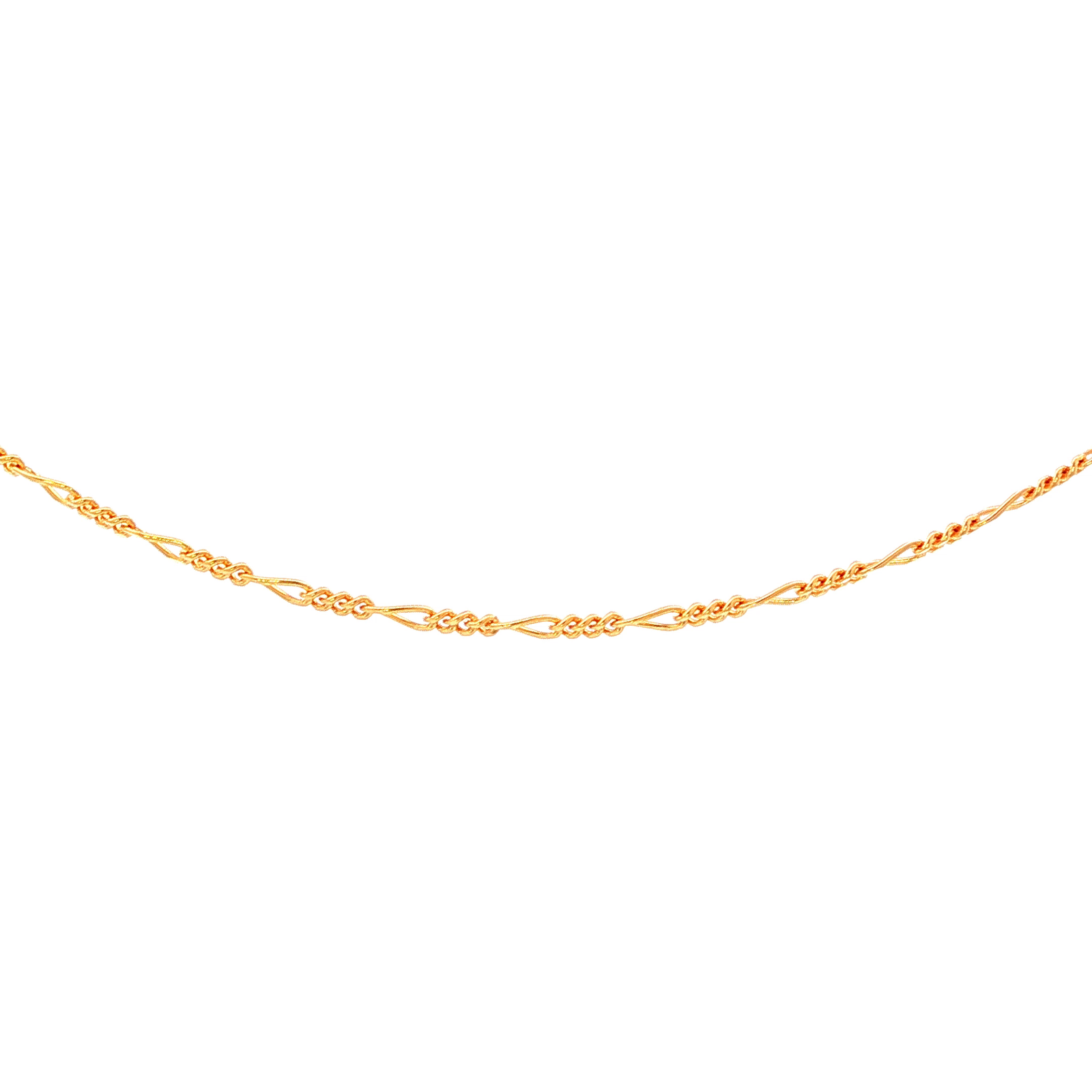2 Sided 3+1 Figaro Link Necklace in Yellow Gold