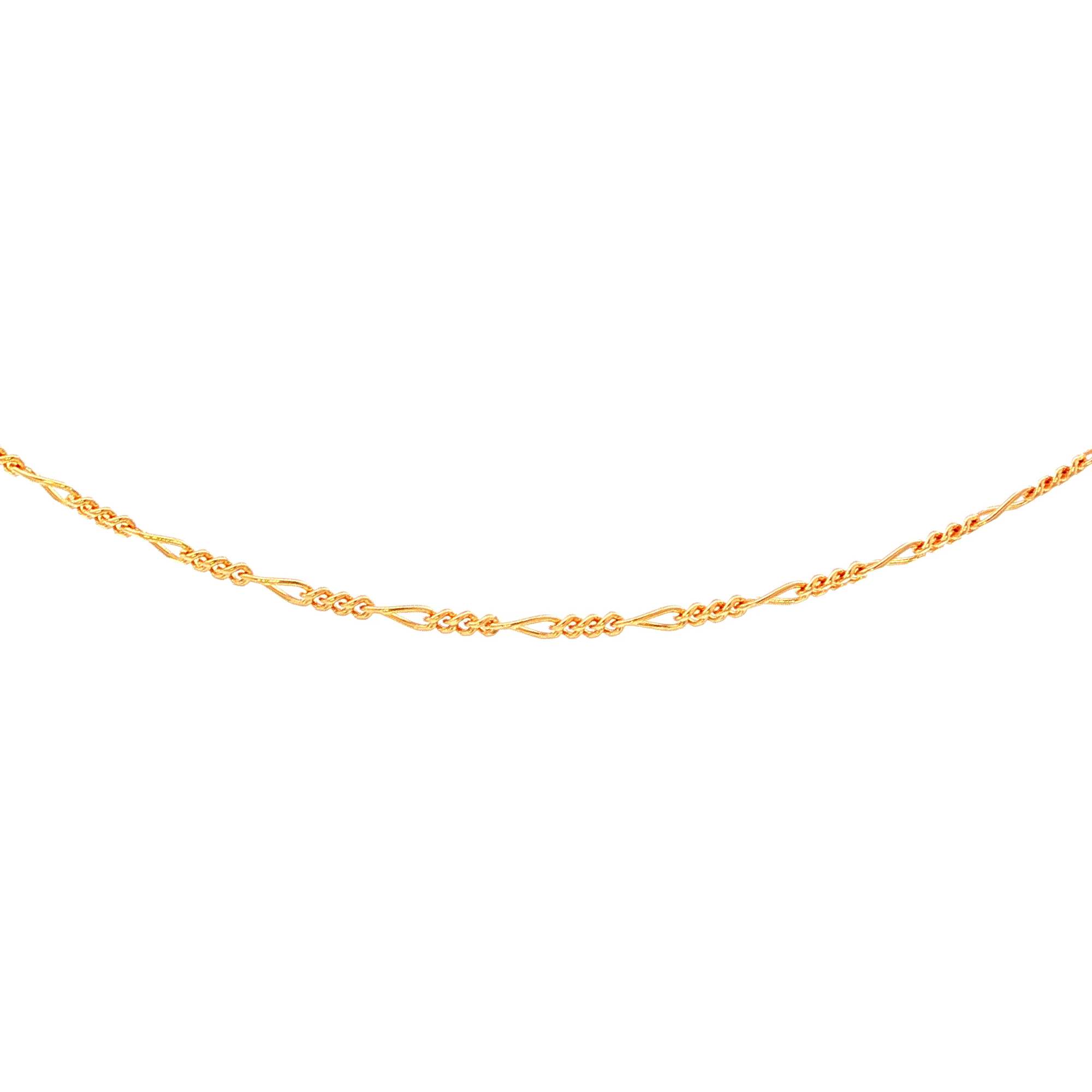 2 Sided 3+1 Figaro Link Necklace in Yellow Gold