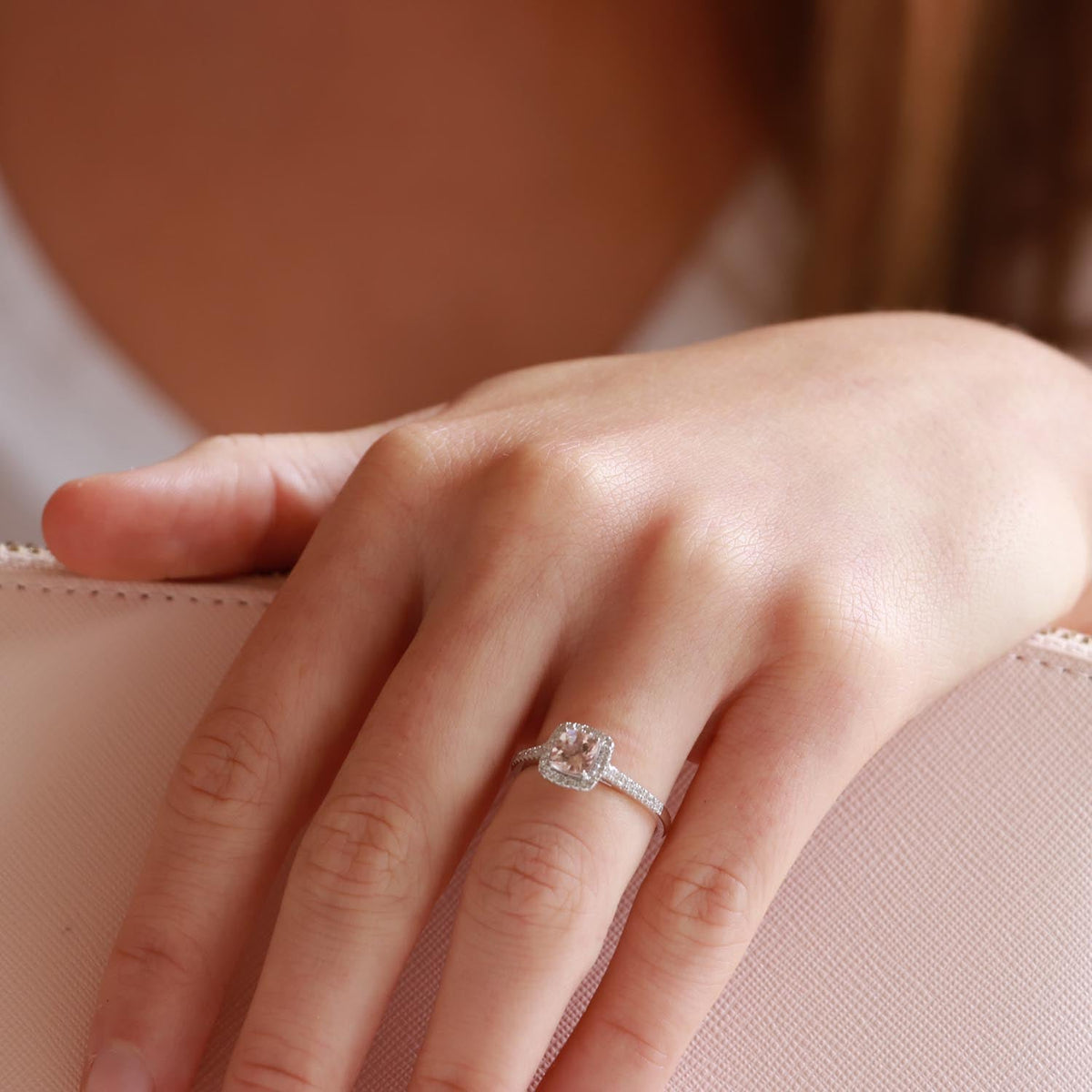 Morganite Ring With 0.15CT Diamonds In 9K White Gold