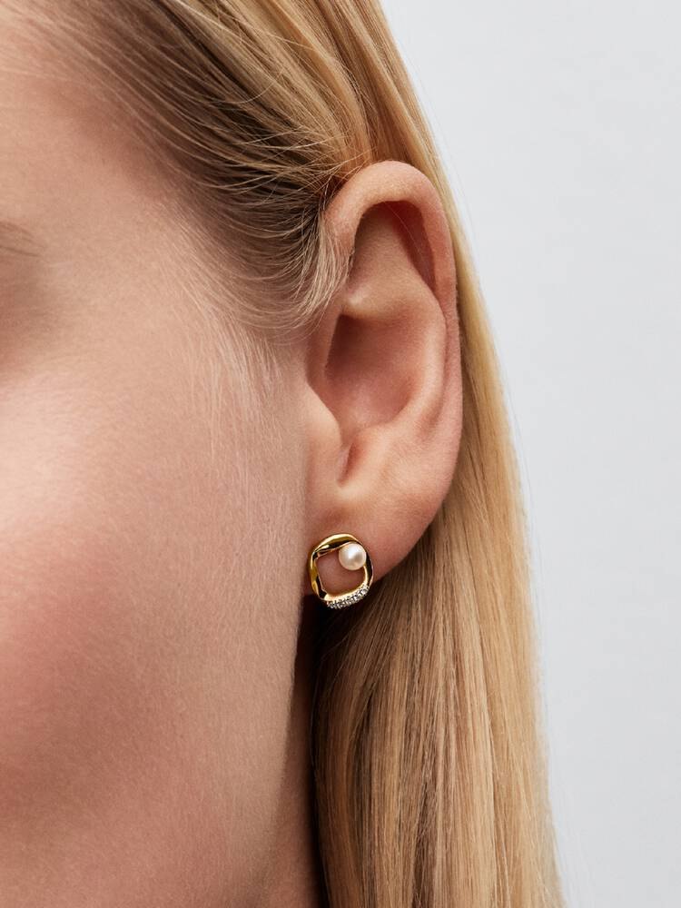 Pandora Naturally Shaped Pavé Round and Embroidered Freshwater Cultured Pearls Nail Earrings
