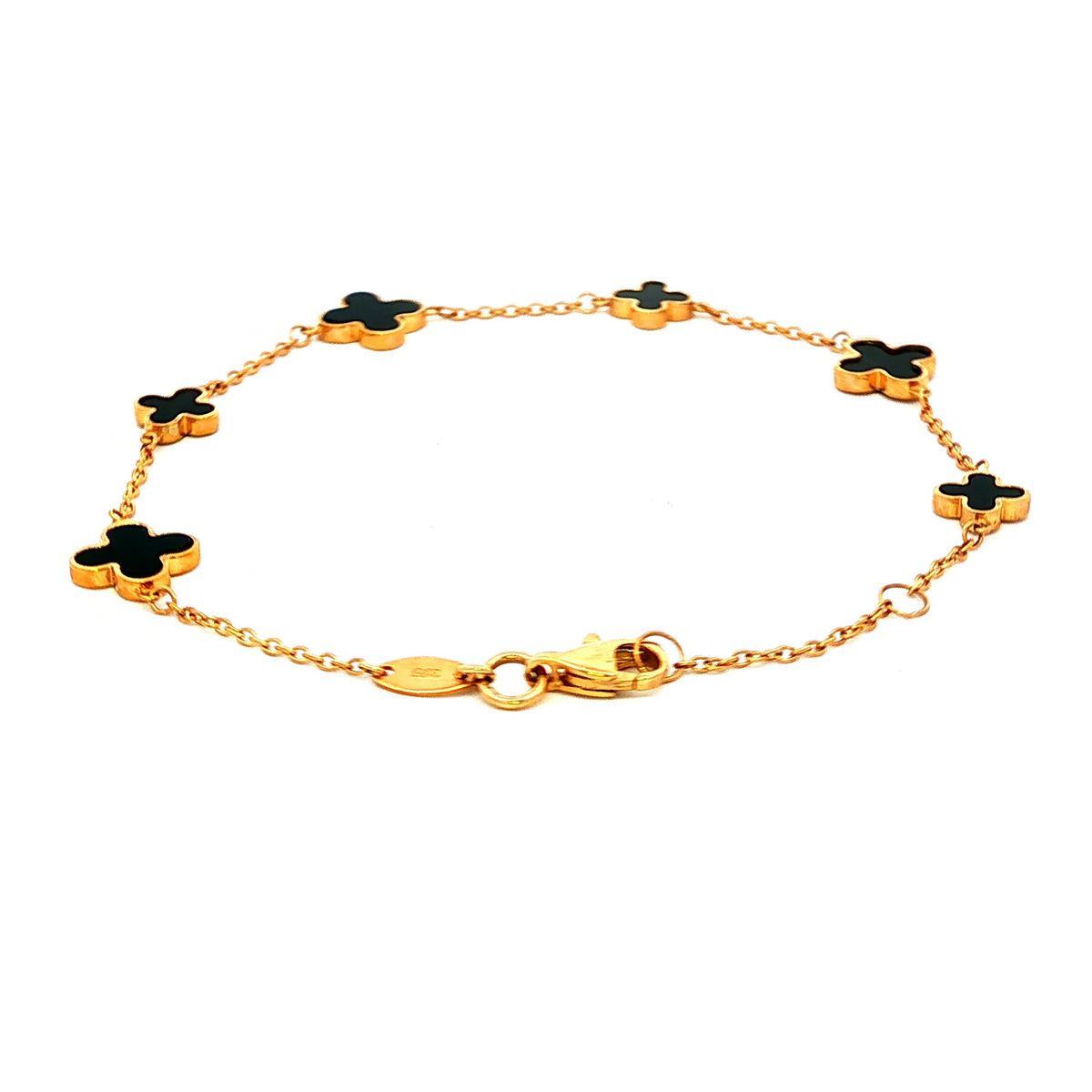 Black Enamel Clover Inspired Bracelet in Yellow Gold