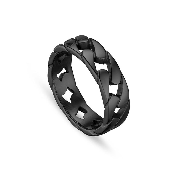 Blaze Stainless Steel Cuban Link Ring in Matte Black Finish