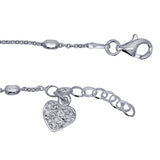 Sterling Silver Cable and Ball Anklet with White CZ Heart