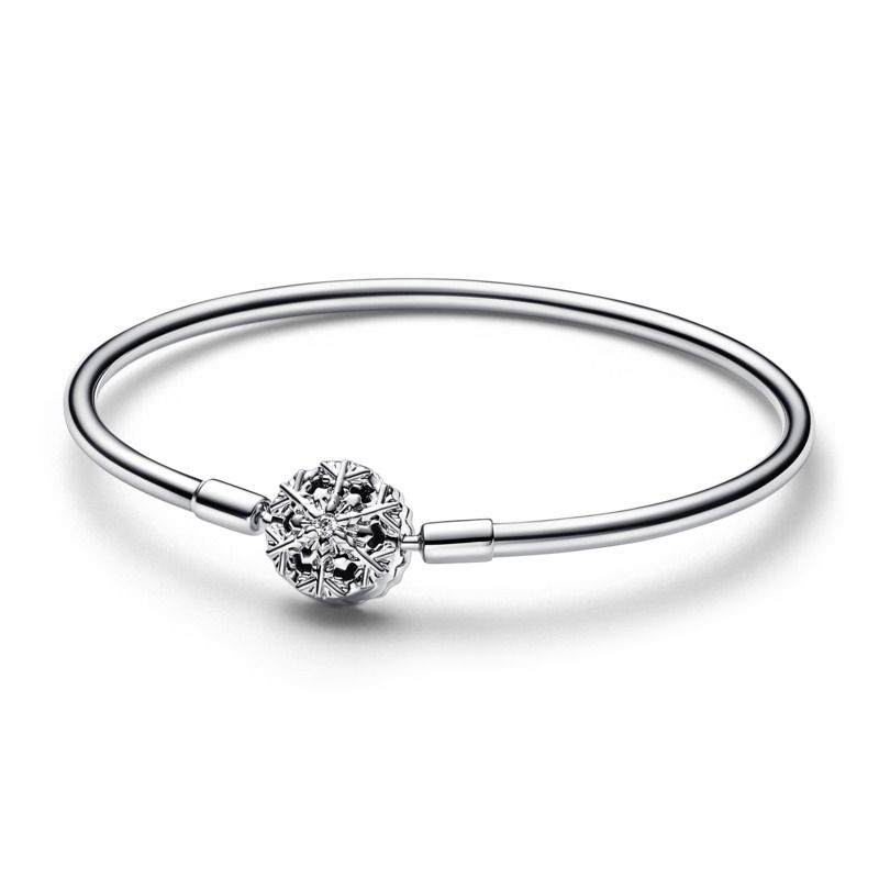 Sterling silver bangle with snowflake clasp and clear cubic zirconia