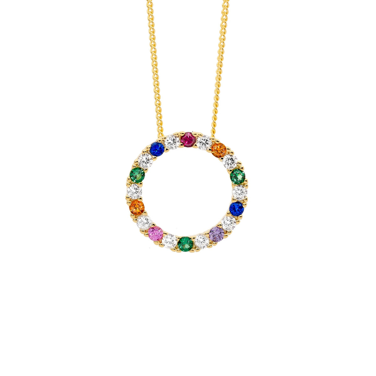Ellani Sterling Silver Multi Colour CZ Open Circle Pendant