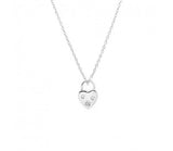Sterling Silver Necklace with Flat Padlock Heart Pendant with Cubic Zirconia