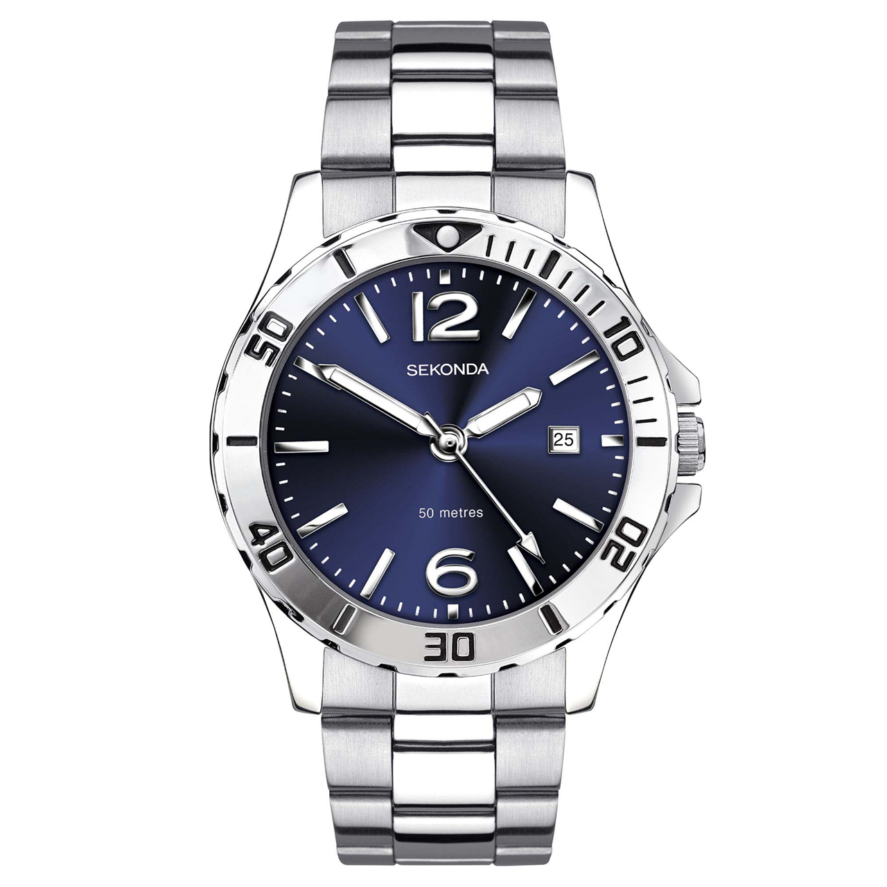 Sekonda Mens Silver Watch With Blue Dial
