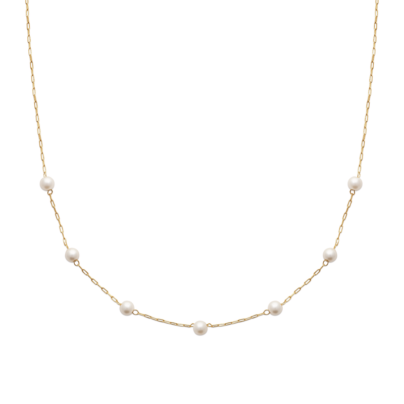 18ct YG Plated Alloy Station Pearl Chain