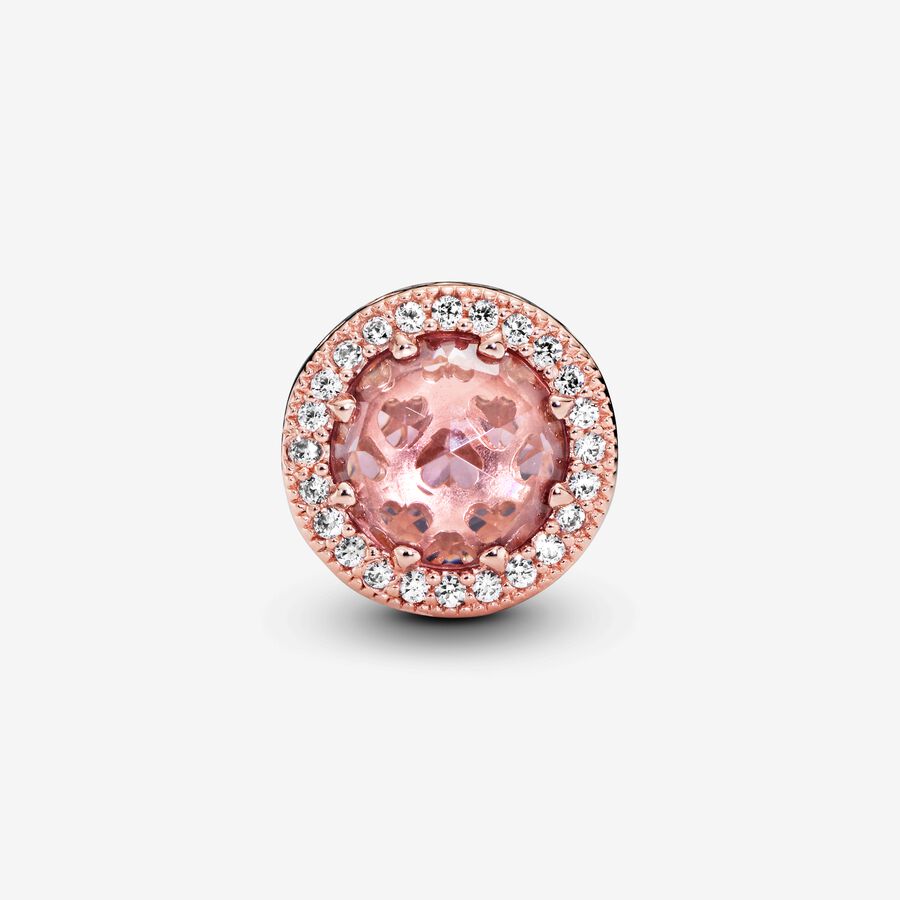14k Rose gold-plated charm with blush pink crystal and clear cubic zirconia