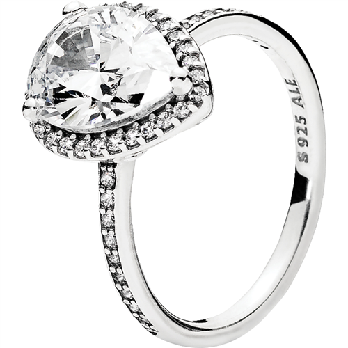 Radiant Teardrop Silver Feature Ring w Clear CZ