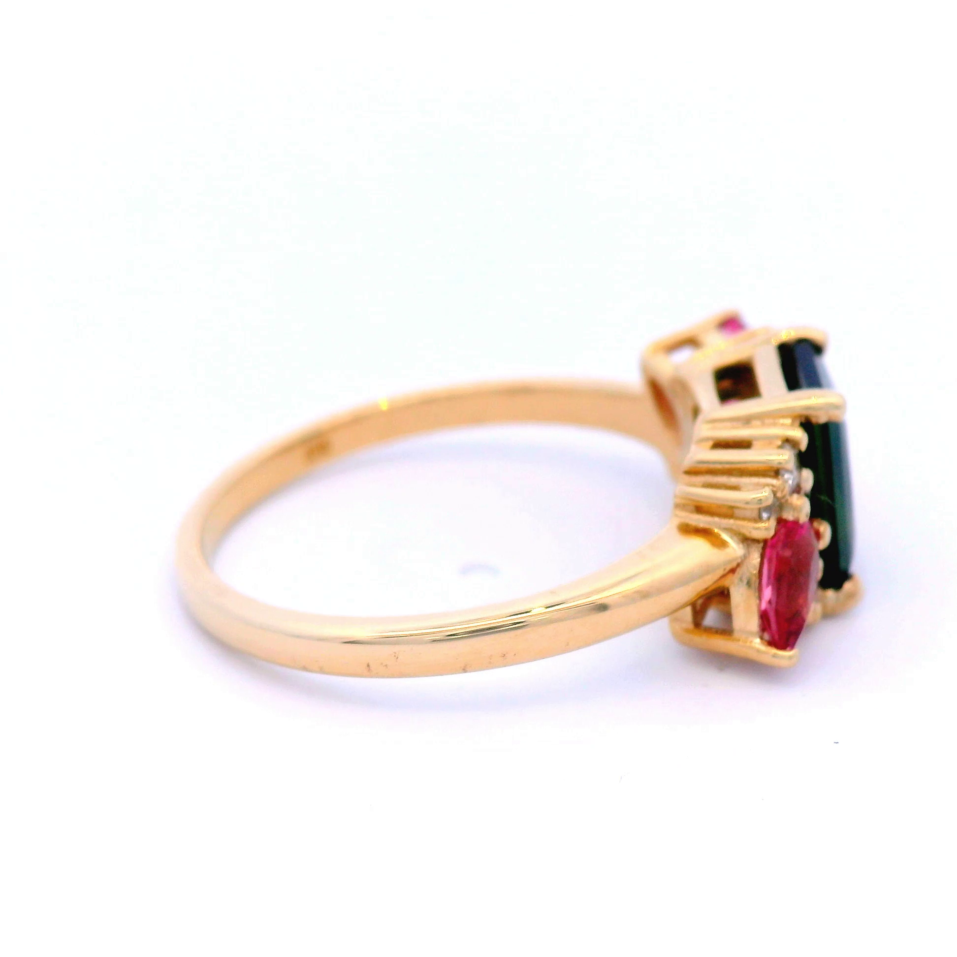 Green and Pink Tourmaline Dress Ring in Yellow Gold