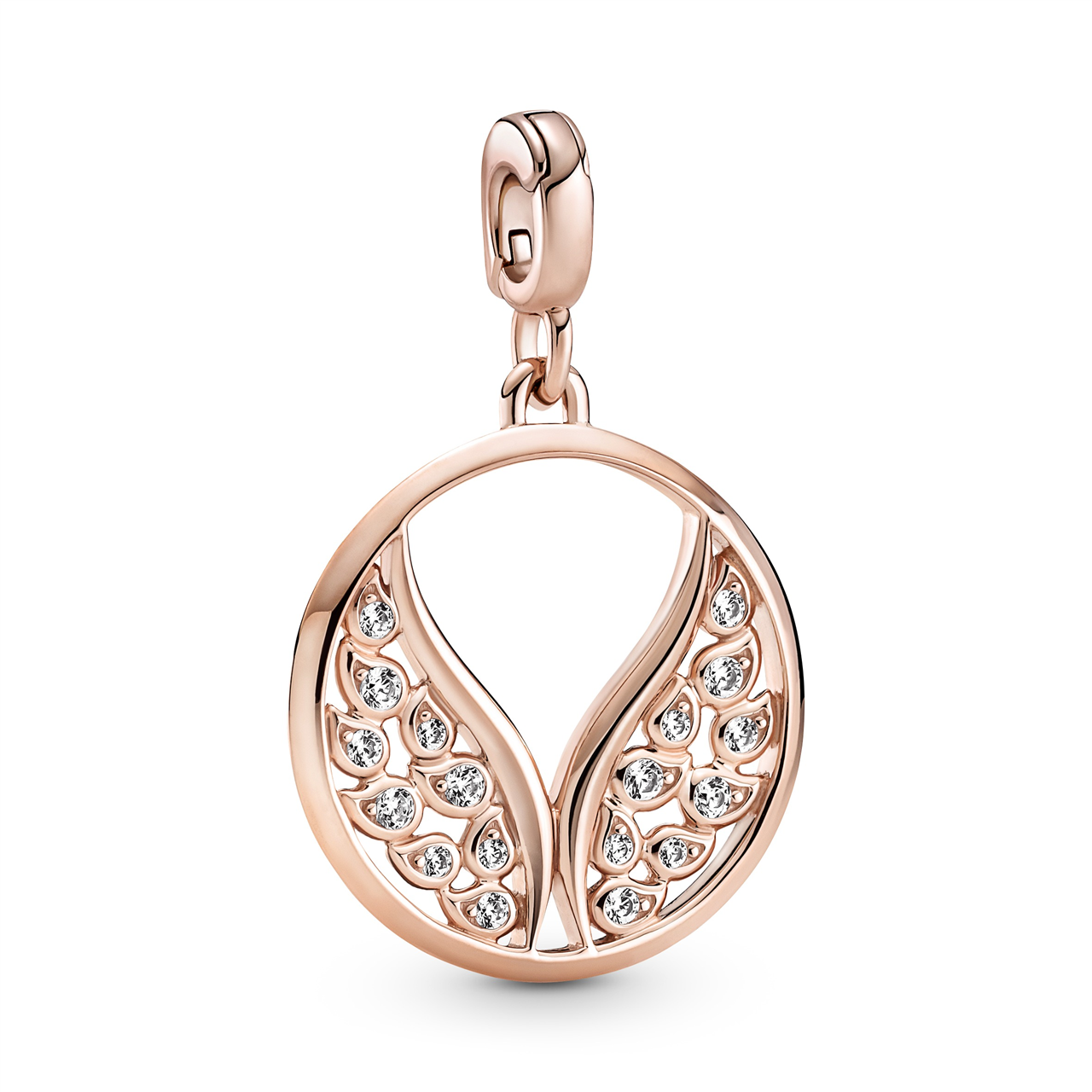 Pandora Me 14k Rose Gold Plated Burning Wings Medallion w Clear CZ