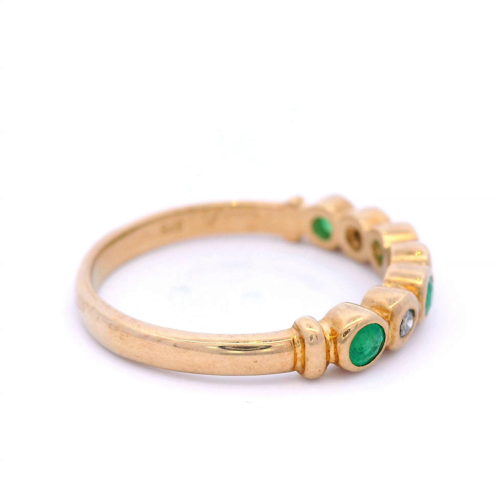 Natural Emerald And Diamond Dress Ring Set In 9 Carat Yellow Gold