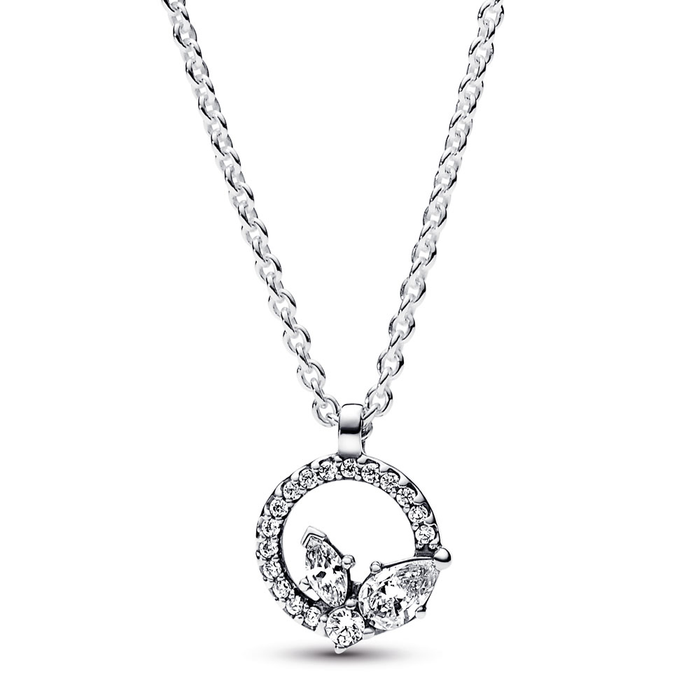 Herbarium cluster sterling silver collier with clear cubic zirconia