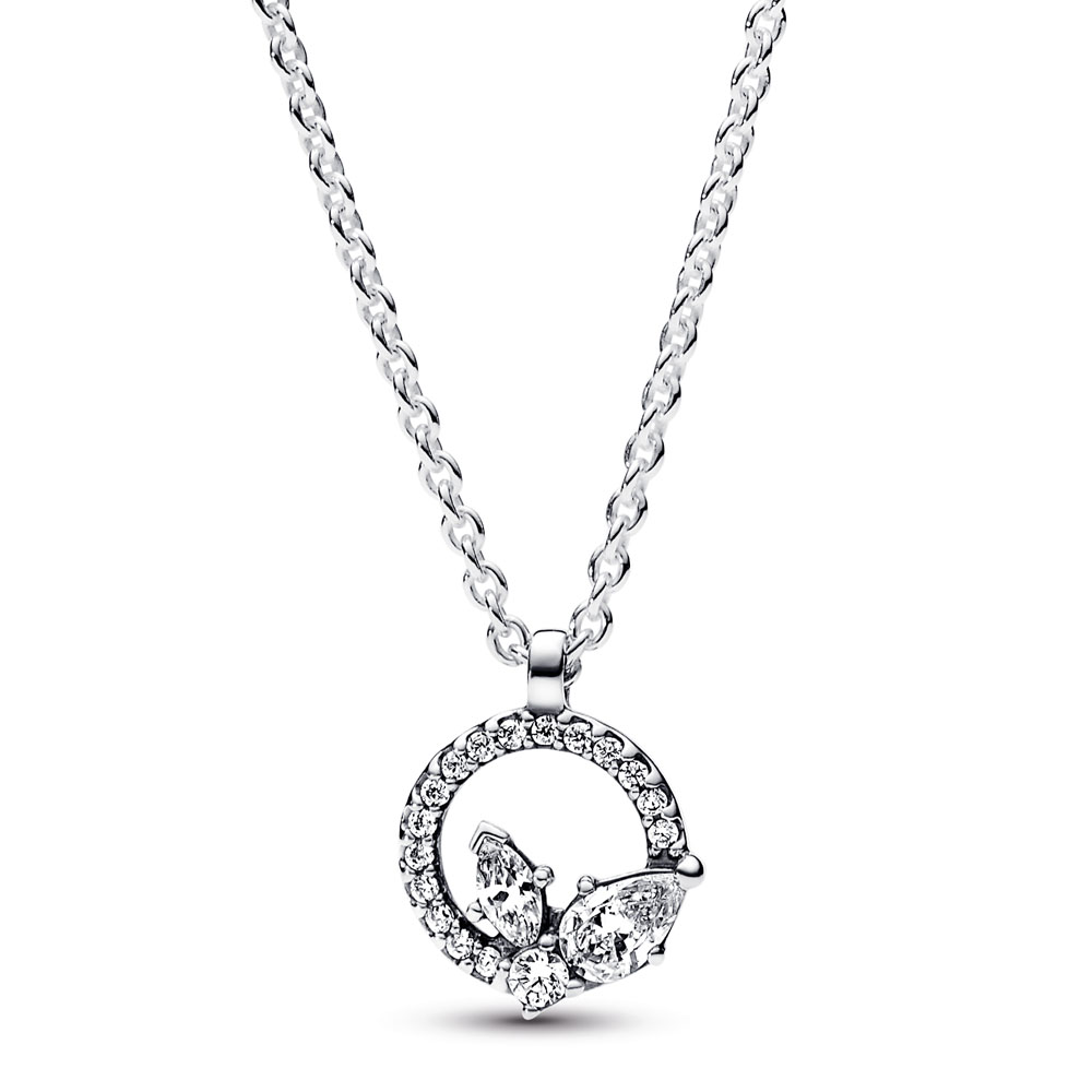 Herbarium cluster sterling silver collier with clear cubic zirconia