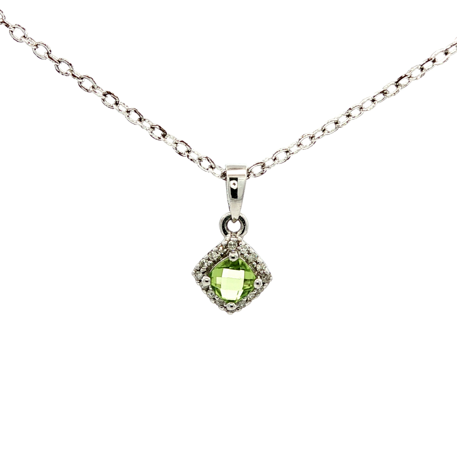 Diamond and Peridot Pendant in White Gold