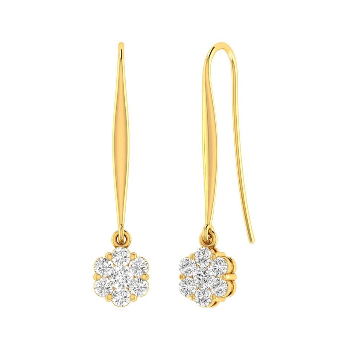 Cluster Hook Diamond Earrings in Yellow Gold