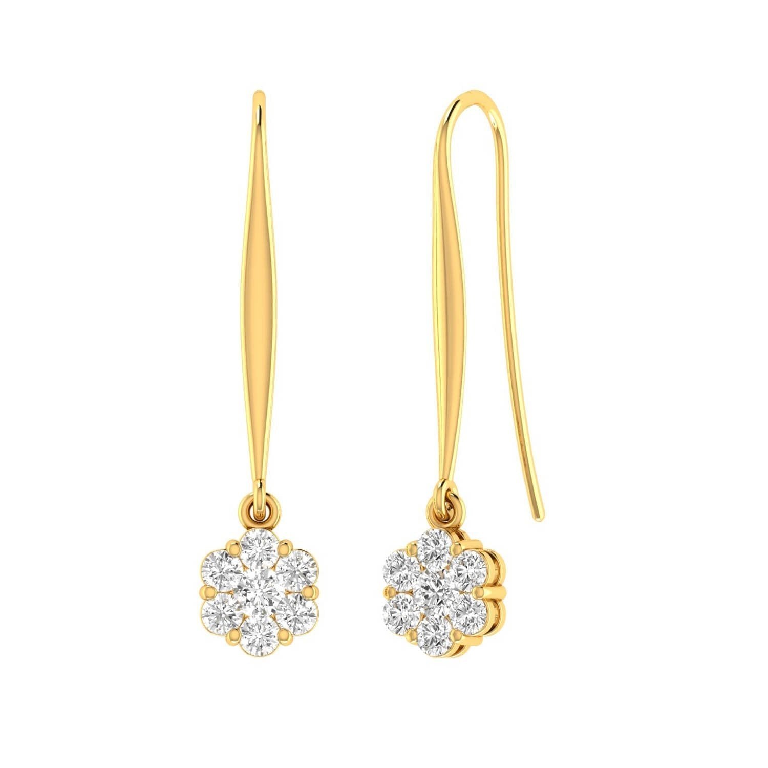 Cluster Hook Diamond Earrings in Yellow Gold