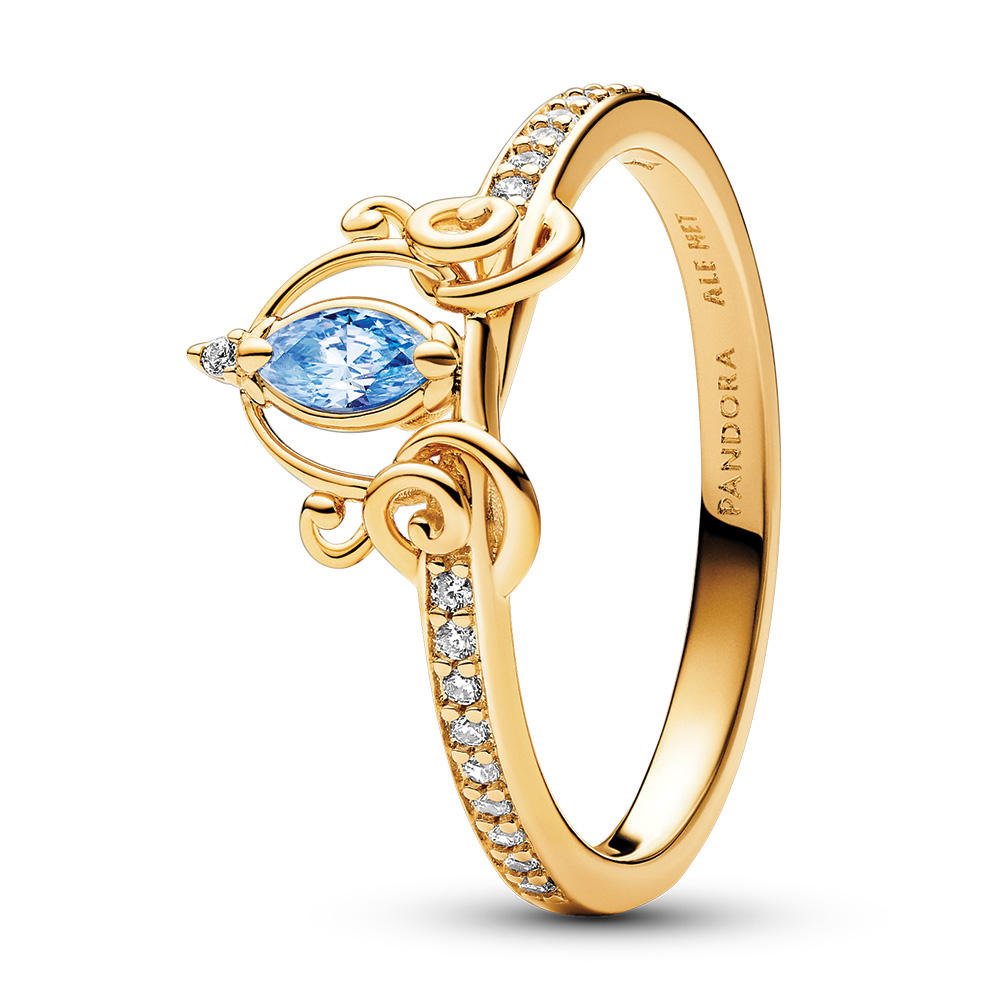 Disney Cinderella 14k gold-plated ring with clear and fancy light blue cubic zirconia