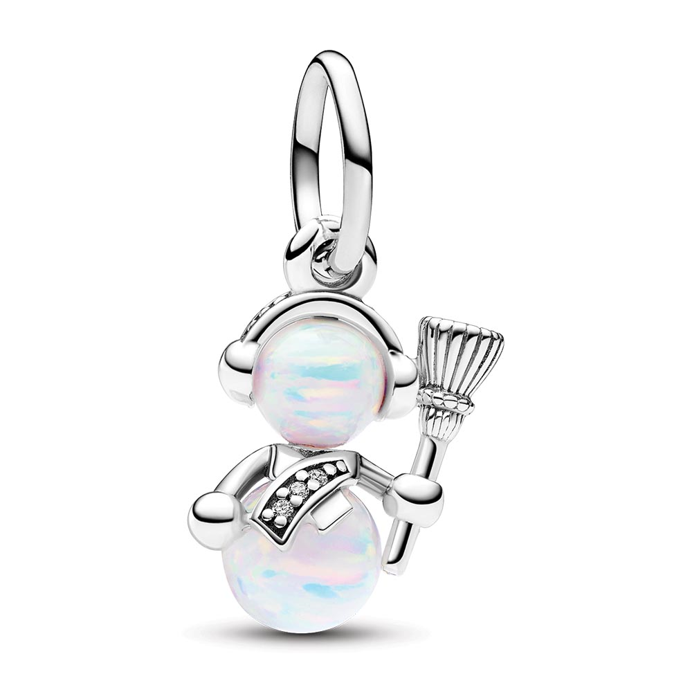 Snowman sterling silver dangle with white lab-created opal and clear cubic zirconia