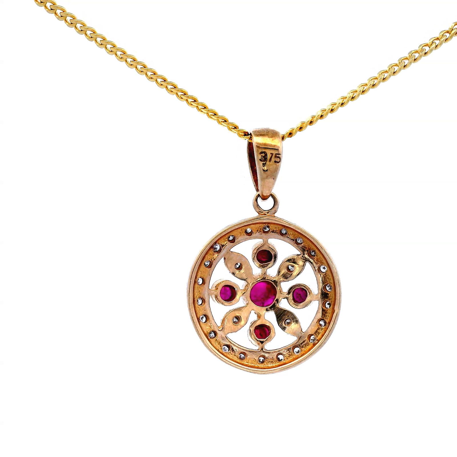 Diamond and Ruby Pendant Set in Yellow Gold