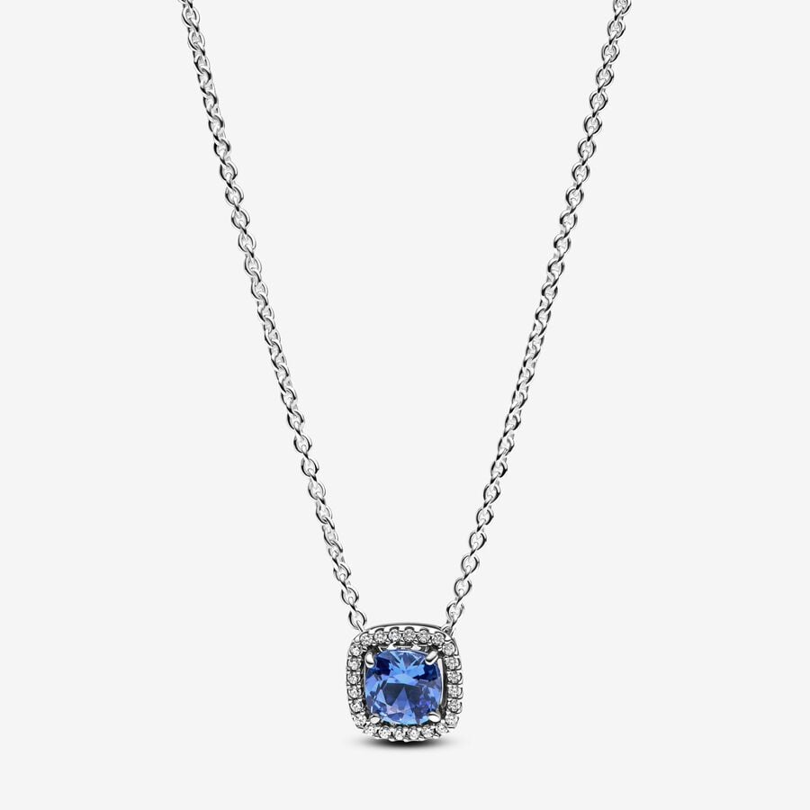 Pandora Sparkling Square Blue Halo Pendant Necklace