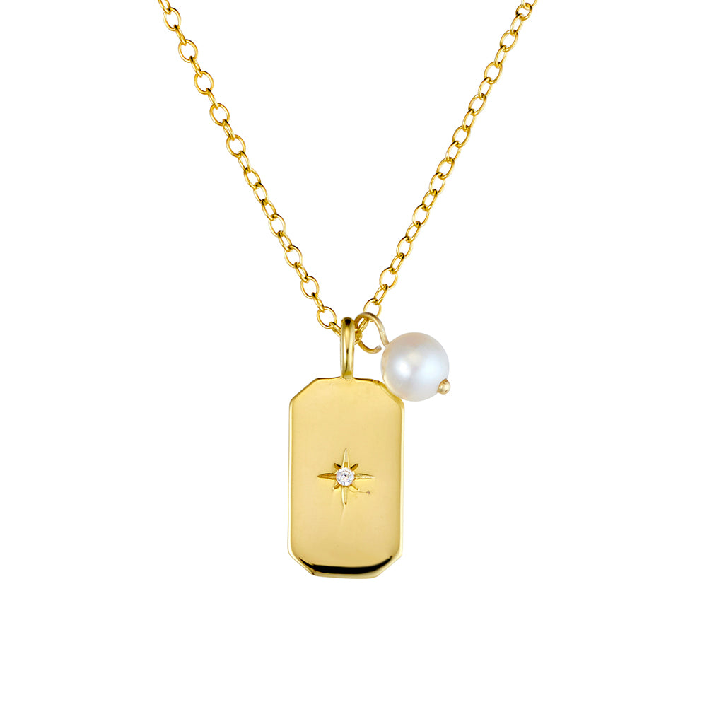 Yellow Gold Plated Necklace with Rectangle Pendant