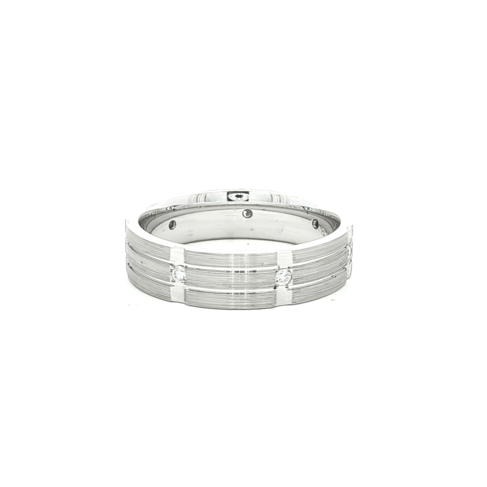 Platinum White Gold Band Ring with Round Brilliant Diamonds