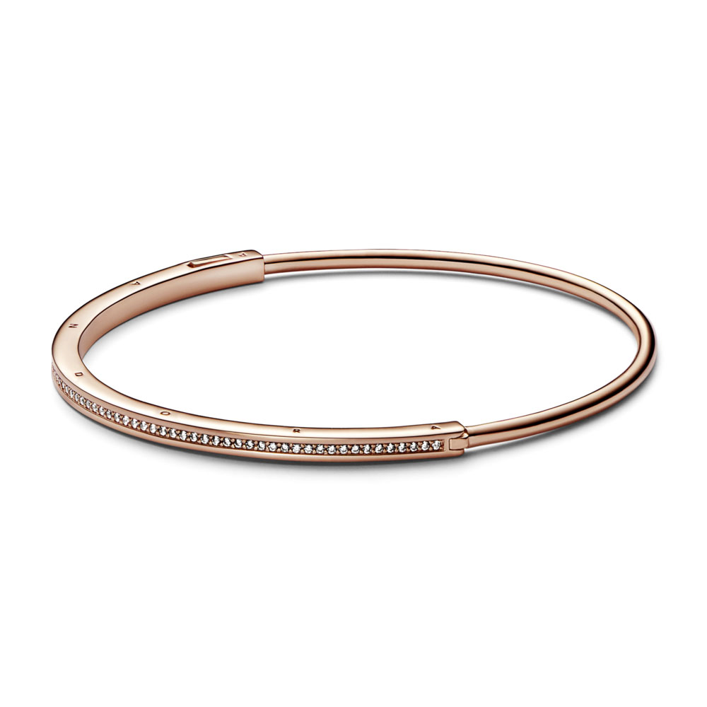 Pandora logo 14k rose gold-plated bangle with clear cubic zirconia