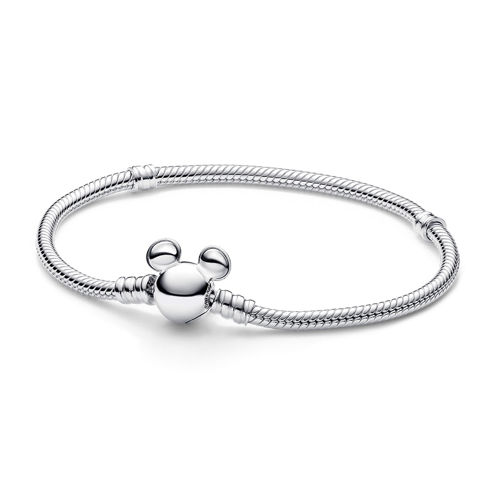Pandora Disney snake chain sterling silver bracelet with Mickey Mouse clasp