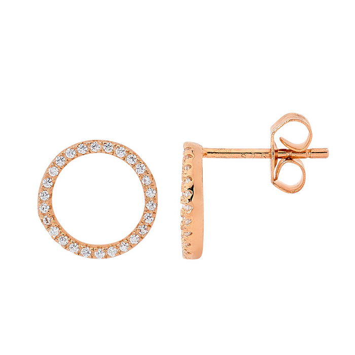 Ellani Open Circle Stud Earrings with 18ct Rose Gold Plating