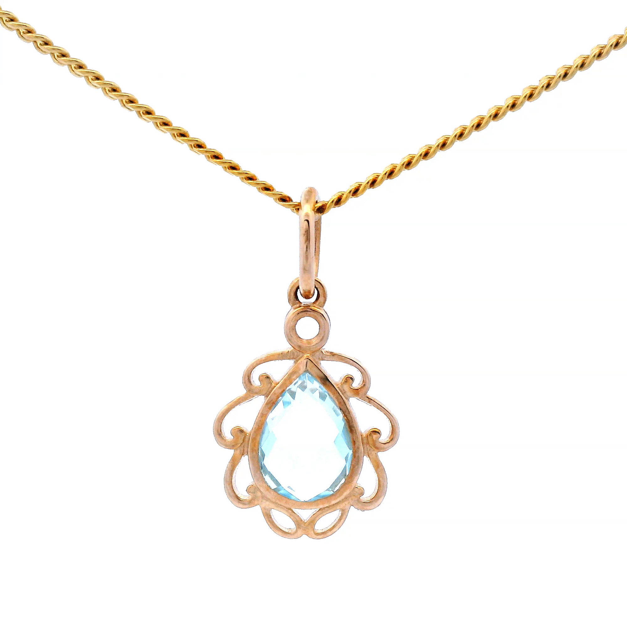 9ct Yellow Gold Blue Topaz Pendant