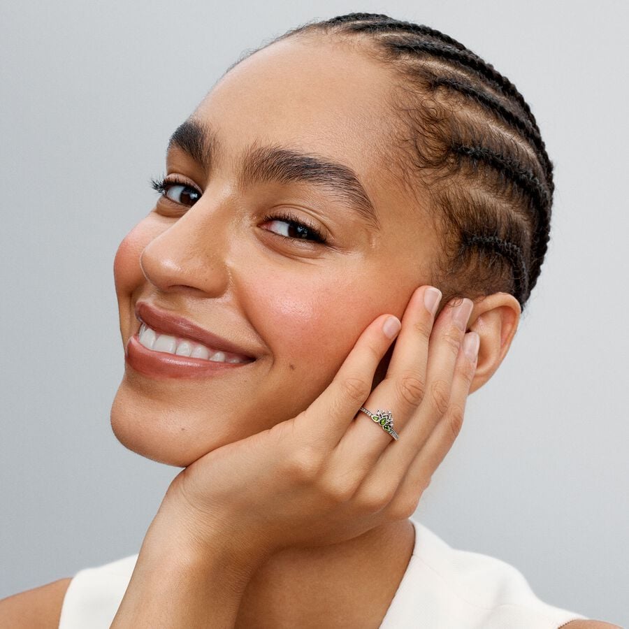 Disney Tiana sterling silver ring with light green crystal and clear cubic zirconia