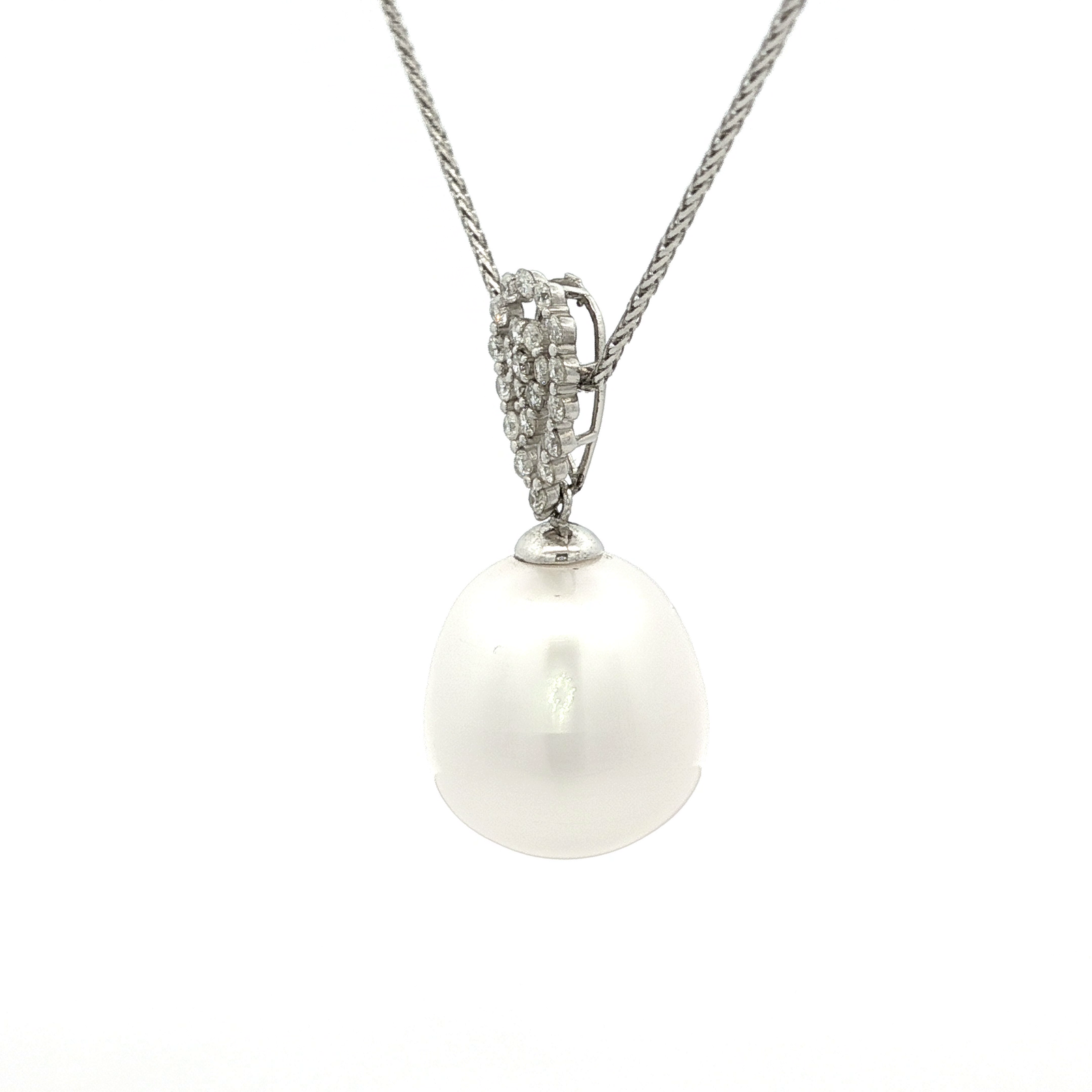 White South Sea Pearl and Diamond Pendant in White Gold
