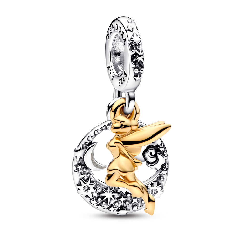 Disney Tinkerbell sterling silver and 14k gold-plated dangle with clear cubic zirconia