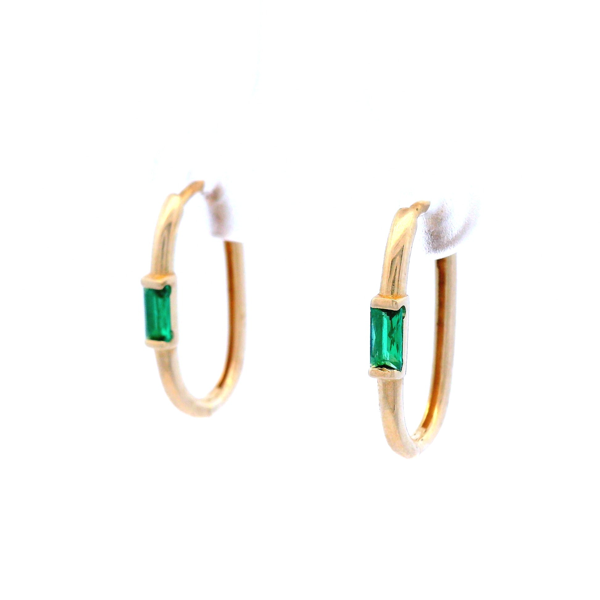 Emerald in a Paperclip Huggie Earrings